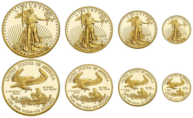 Gold American Eagle bullion coins denominations obverse reverse