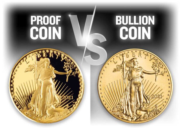 Close-up comparison of Proof Gold American Eagle coin versus bullion American Gold Eagle