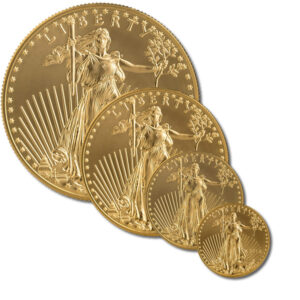 American Gold Eagle size comparison 1 ounce half ounce quarter ounce one-tenth ounce