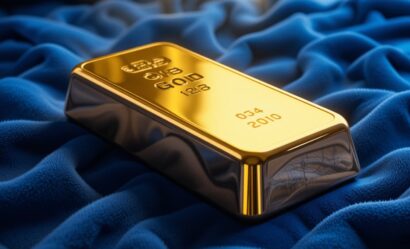 gold bar on blue velvet