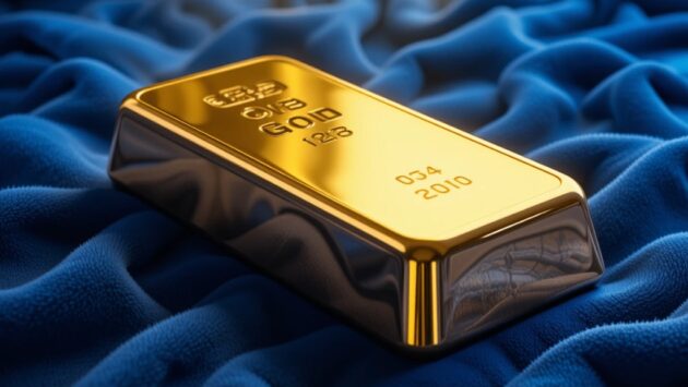 gold bar on blue velvet