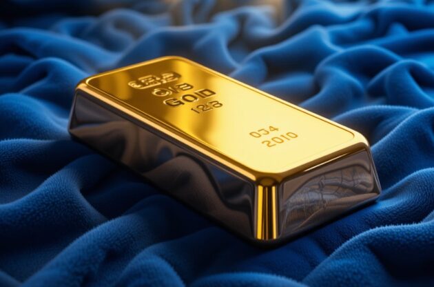 gold bar on blue velvet